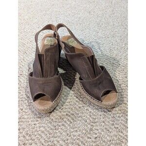 Kanna Espadrille Wedge Sandals Womens 40 US 9 Tan Suede Peep Toe Boho